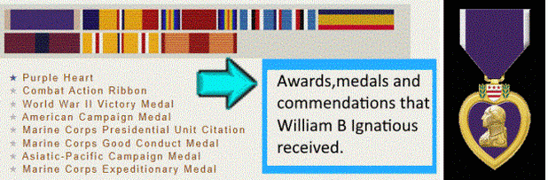 Awards medals and commendations William B Ignatious received.